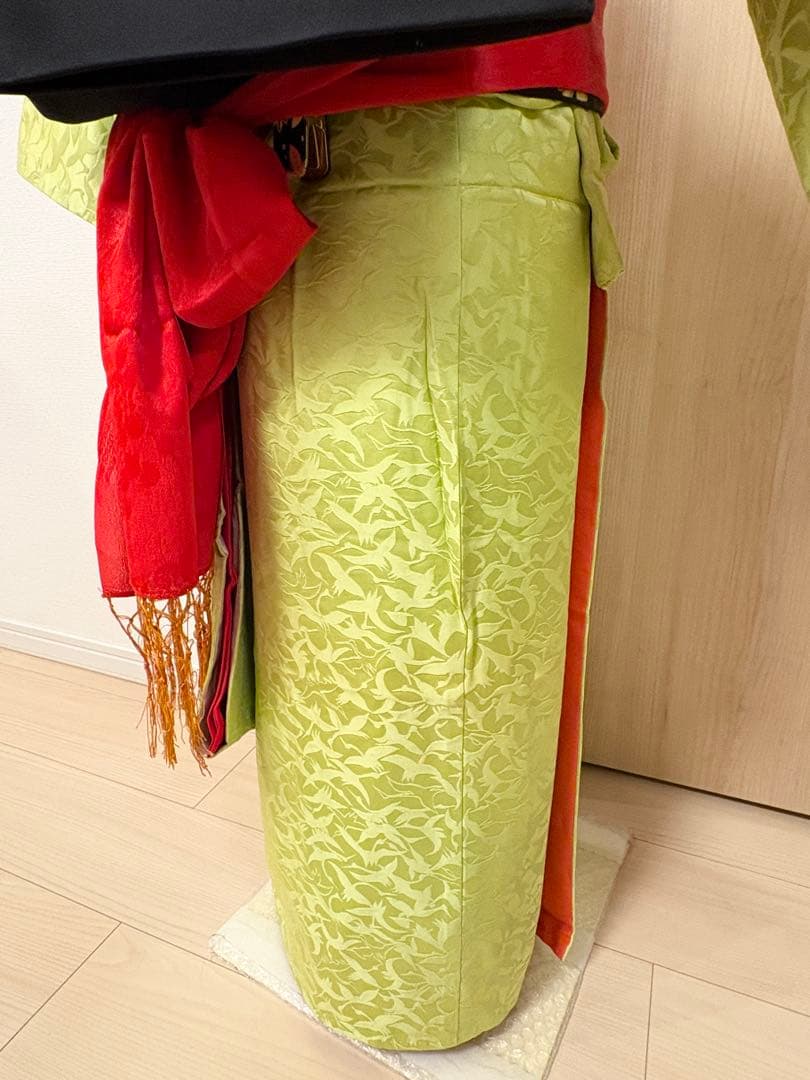 七五三 7歳 祝い着 正絹 黄緑 鶴 M2510282