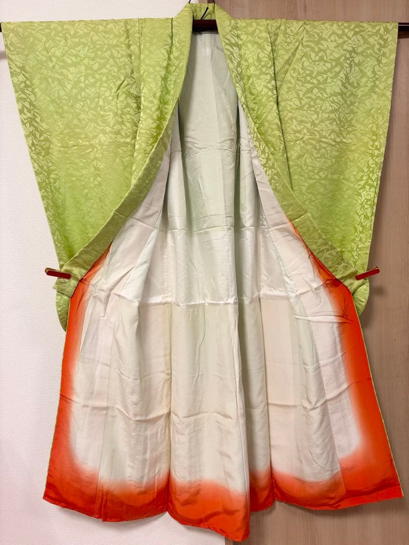 七五三 7歳 祝い着 正絹 黄緑 鶴 M2510282