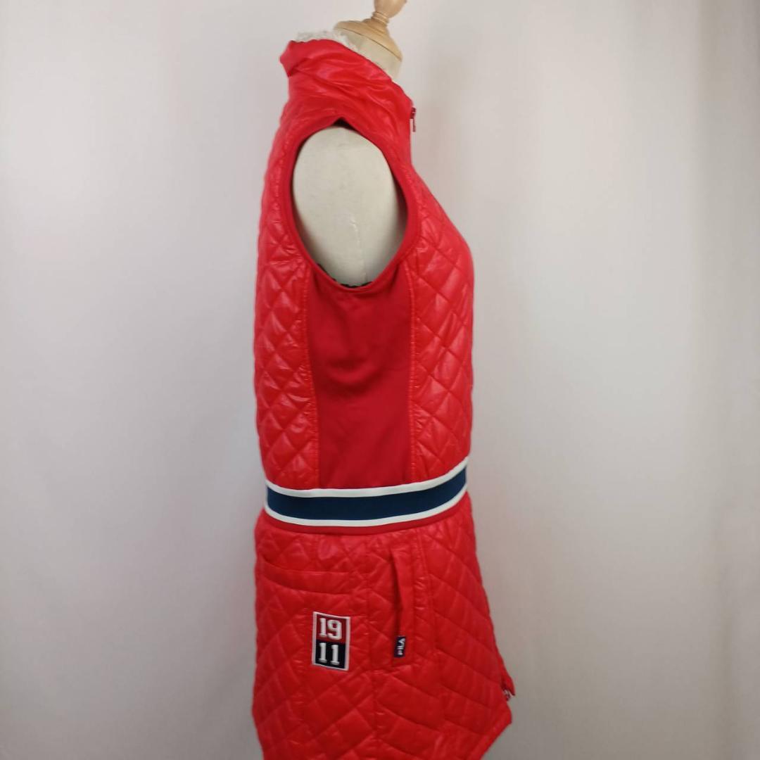 FILA GOLF　キルティングワンピース　M　レッド中綿　ロゴワッペン