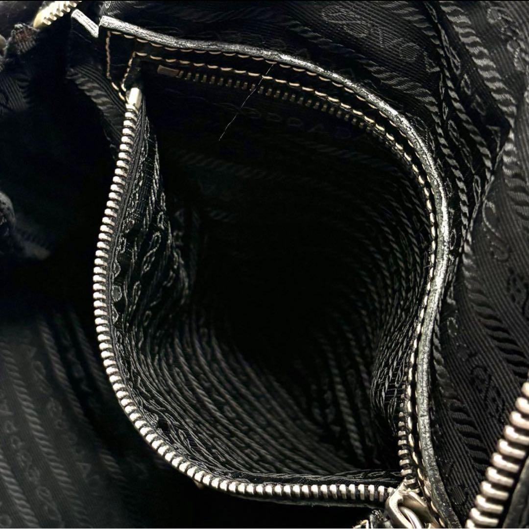 【美品】希少 プラダ ショルダーバッグ ナイロン レザー 三角ロゴ 斜め掛け 黒