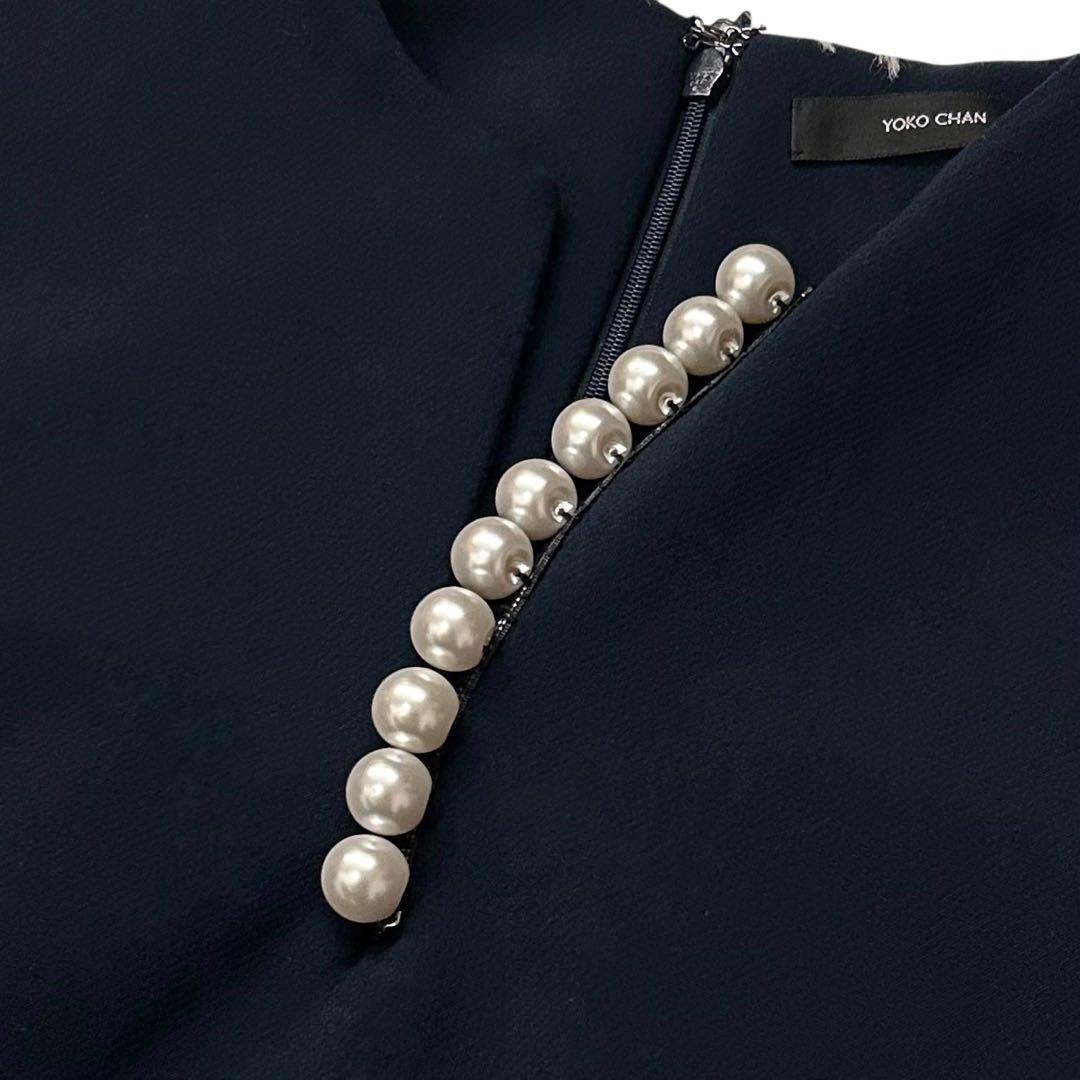 週末限定❣️未使用級✨YOKO CHAN バックティアード パールブラウス 38紺