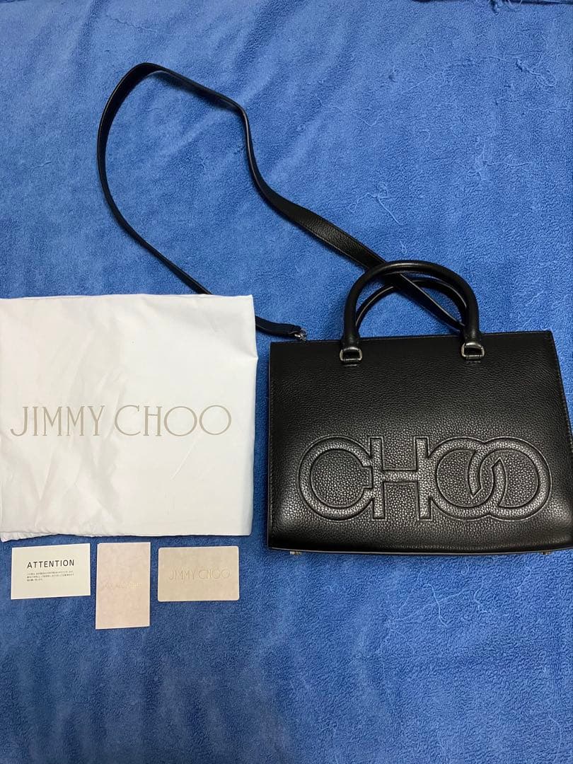 極美品Jimmy Choo ジミーチュウCHOO ロゴ ブラックバッグ