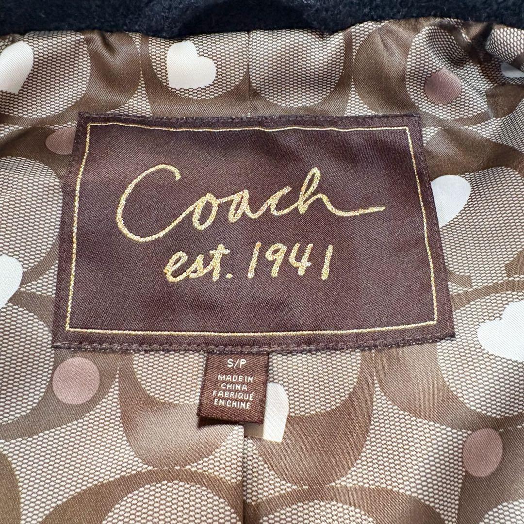 【美品】Coach Pコートシグネチャー柄 ブラック ダブルブレストジャケットS