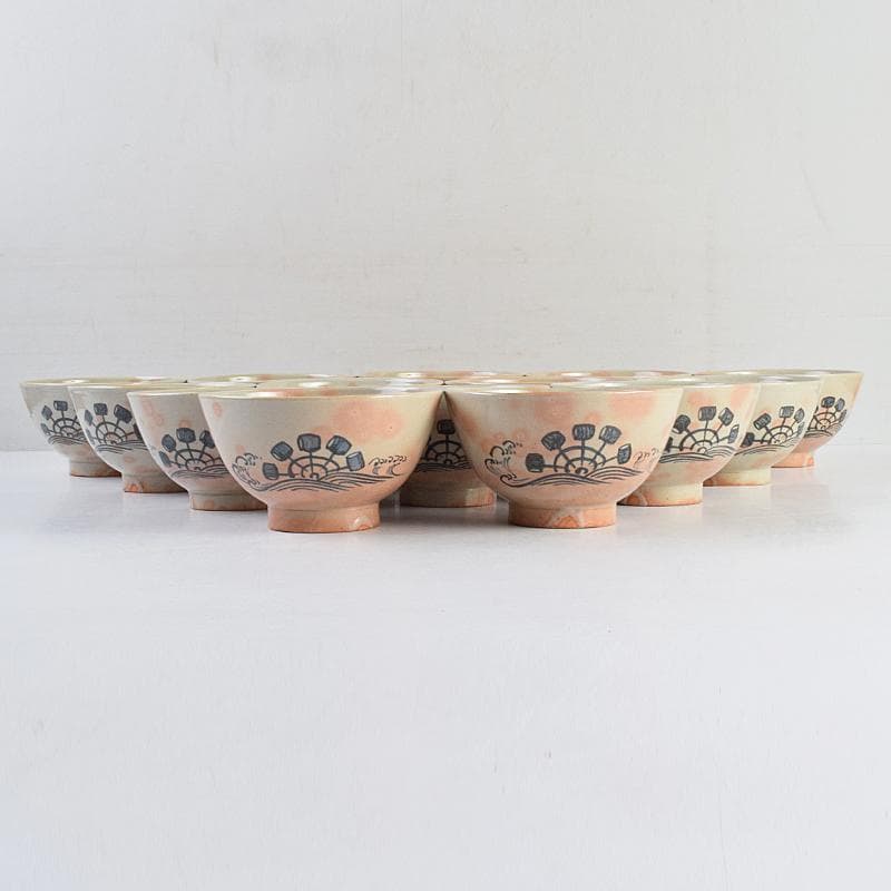 まーぶー　和食器萬古焼八幡窯　水車文数茶碗　十四客　共箱　M　R9415B