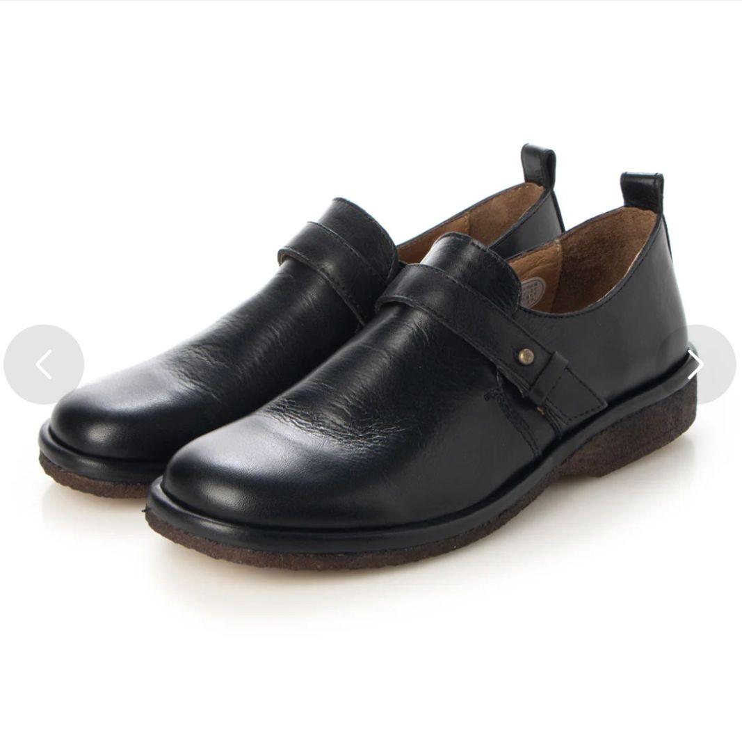 SAYA【美品】23.5 ベルトデザイン スリッポンシューズ レザー　黒
