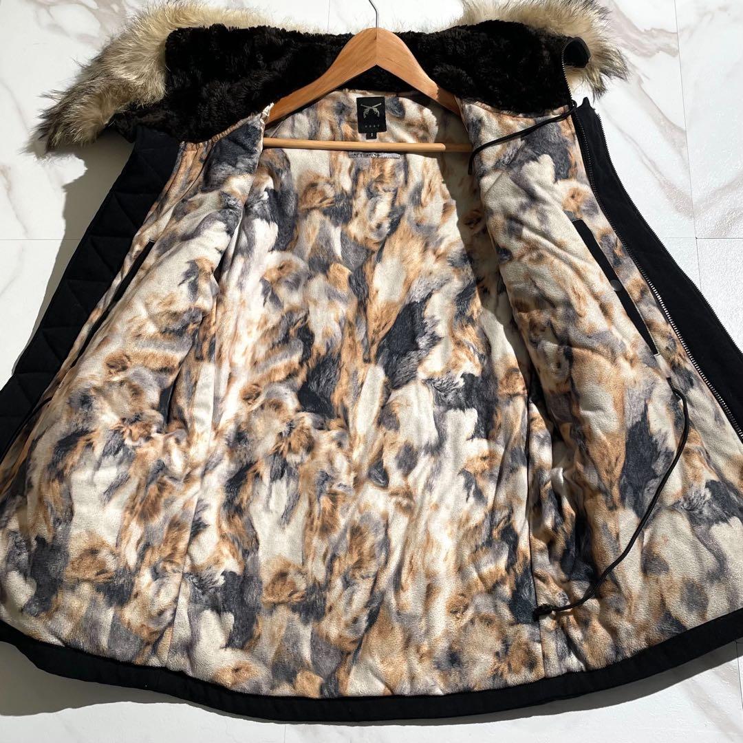 希少✨roar モッズコート コヨーテファー 総柄裏地 シアリング 黒 S~M