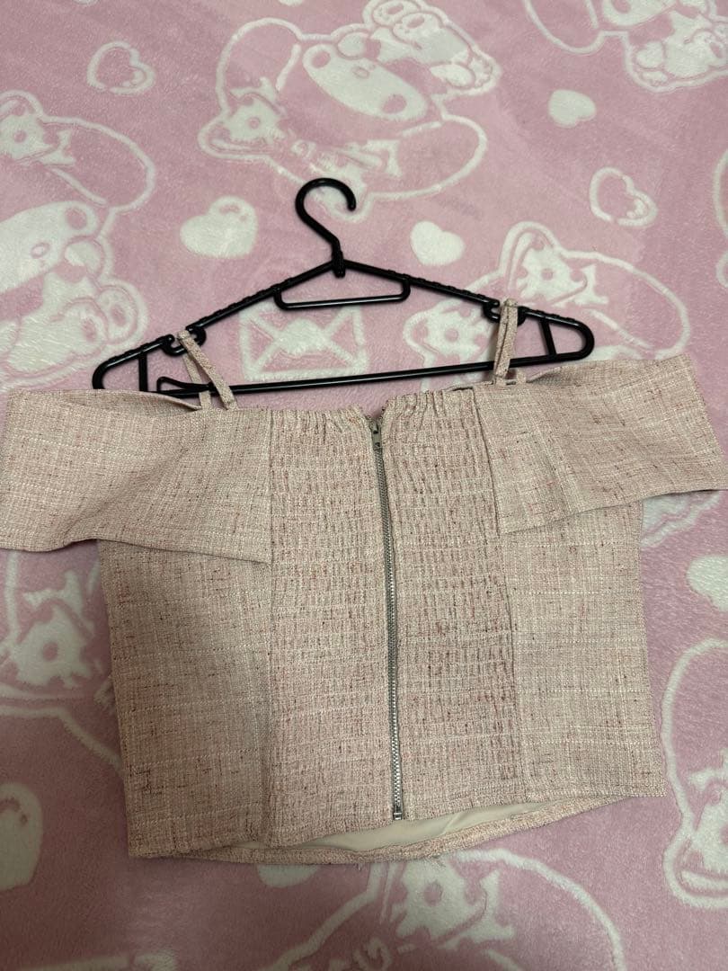 LIP SERVICE ツイードリボンオフショルトップス　ピンク リップサービス