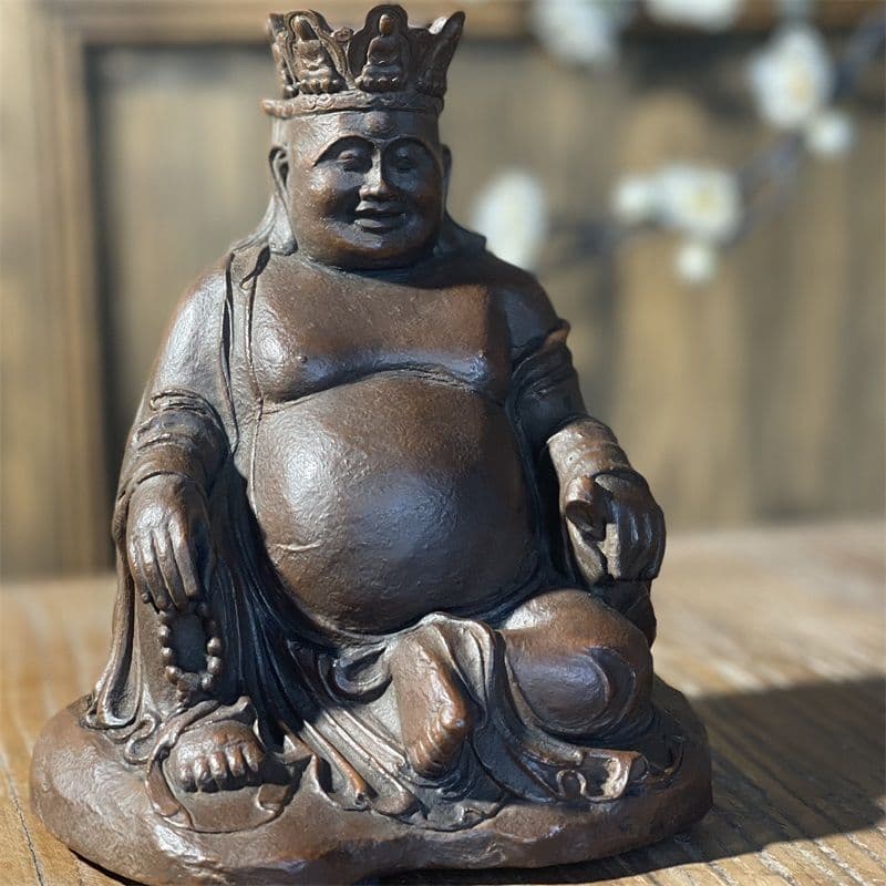 石像 仏像 宝冠弥勒仏 禅意 玄関 書斎 茶室 机面 供養 装飾品 工芸品 置物