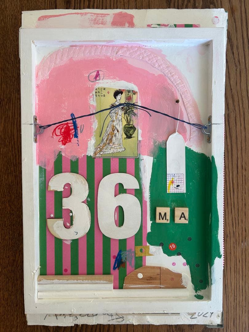 コラージュアート作品　ミクストミディア　和紙　ペイント　アメリカ