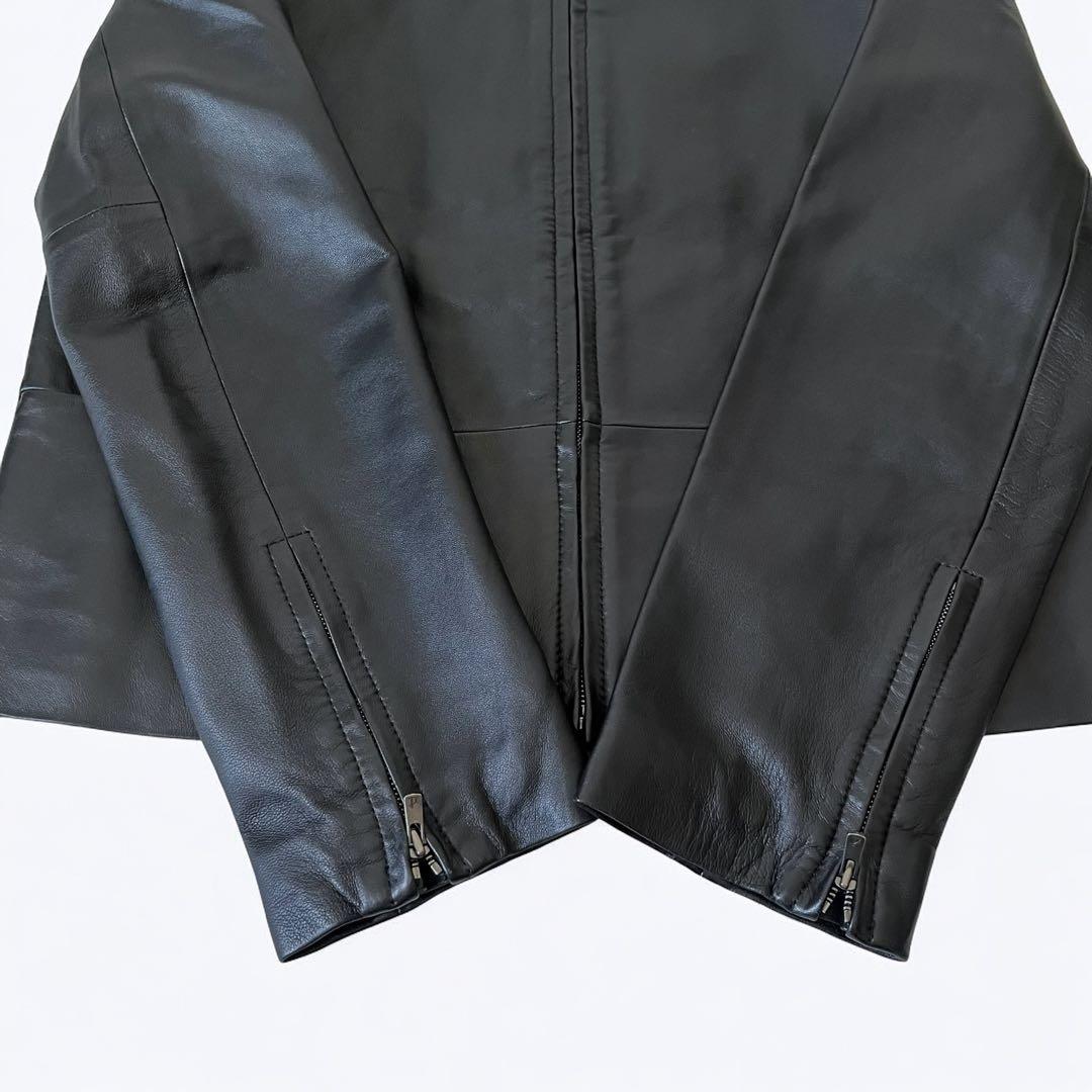 美品 アンタイトル 羊革 ラムレザー ノーカラージャケット Lサイズ