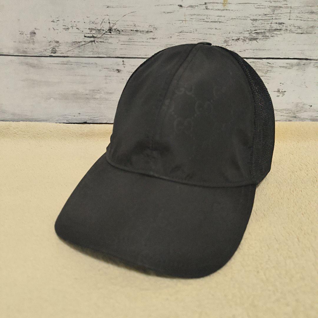 み*き様 極美品　GUCCI　GG柄　総柄　ブラック ベースボールキャップ メッ