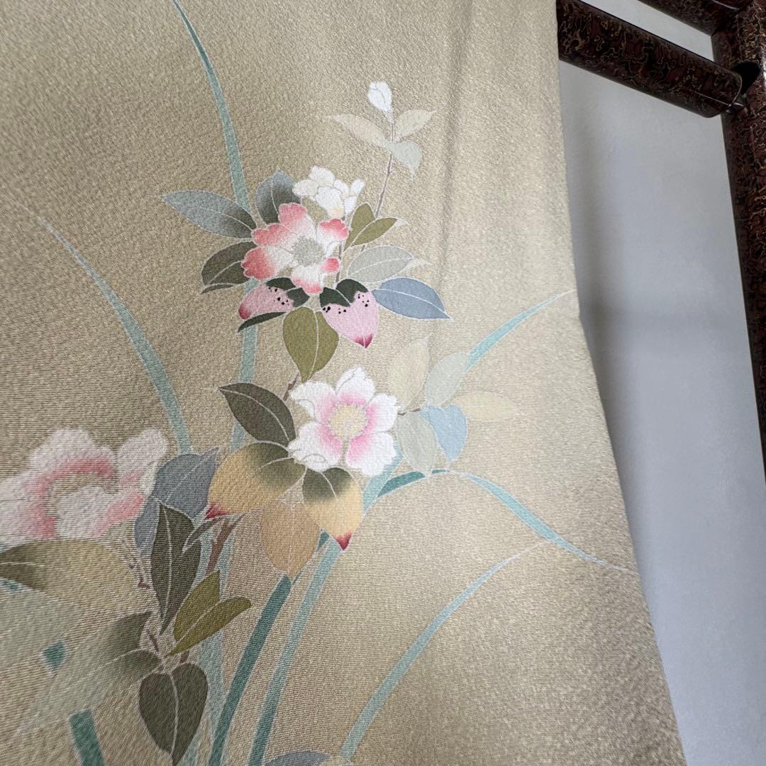 超美品　正絹　袷　訪問着　着物　着丈161　裄66　クリーム　黄緑　水色　ピンク