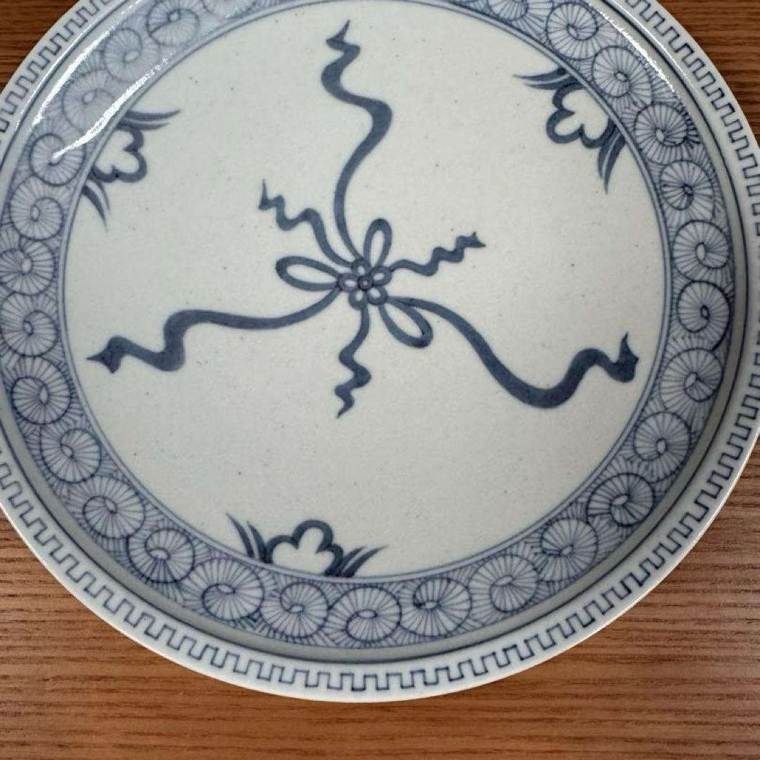 有田焼 李荘窯 染付水引地紋 手造り渕付皿 2枚セット☆