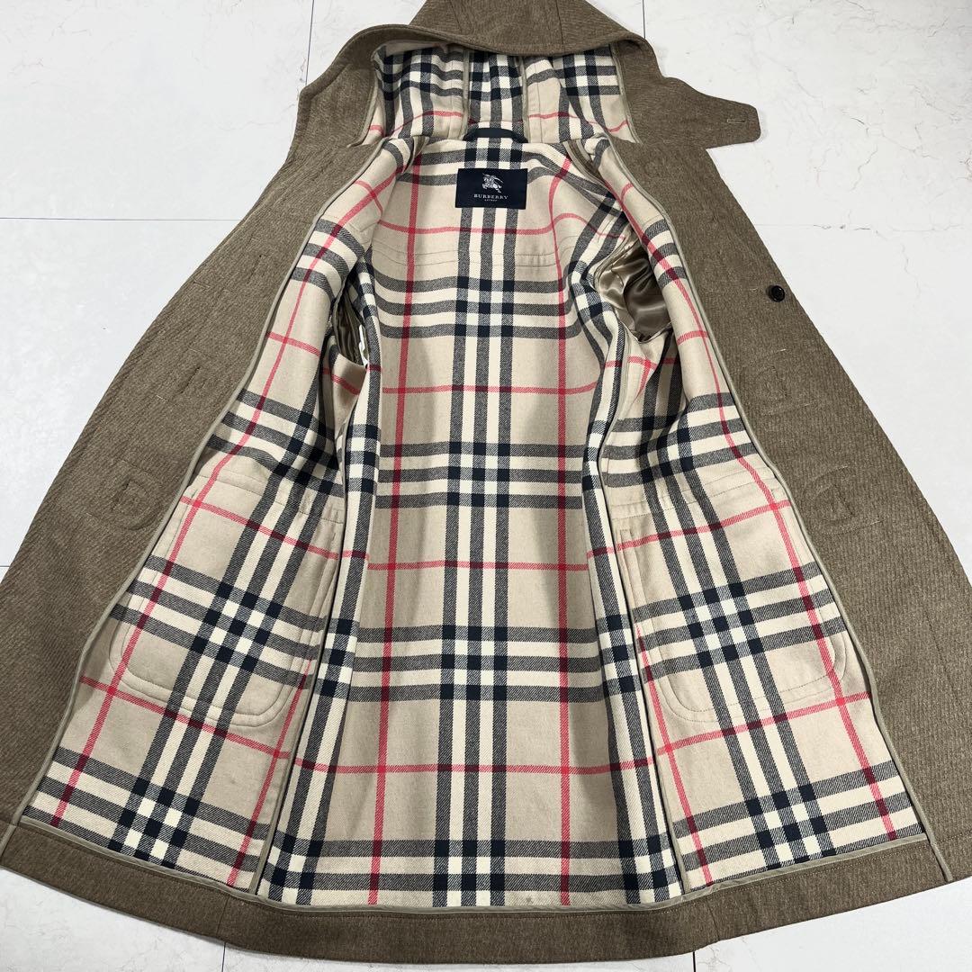 ✨極美品 バーバリーロンドン カシミヤ混 メガチェック ダッフルコート 本革