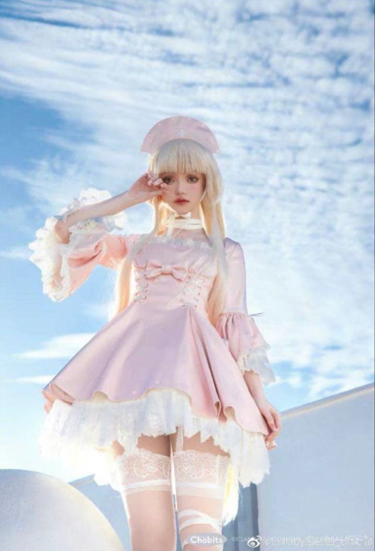 最終値下げ ちょびっツ　公式　ロリータコスプレ衣装 ピンク フリル ワンピース