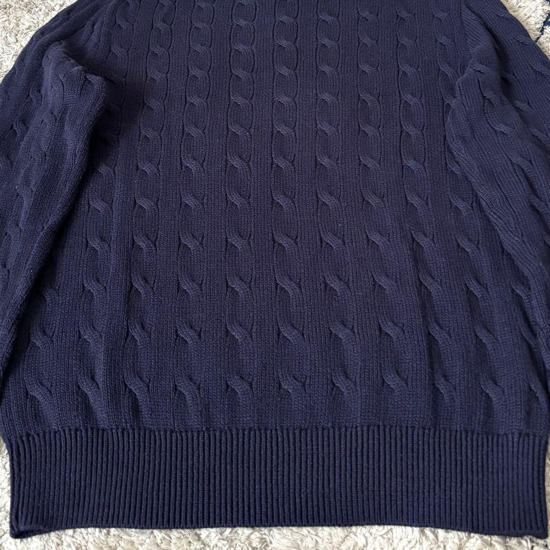【希少✨】ポロラルフローレン　ケーブルニット　ハーフジップ　紺　大人気　刺繍　M