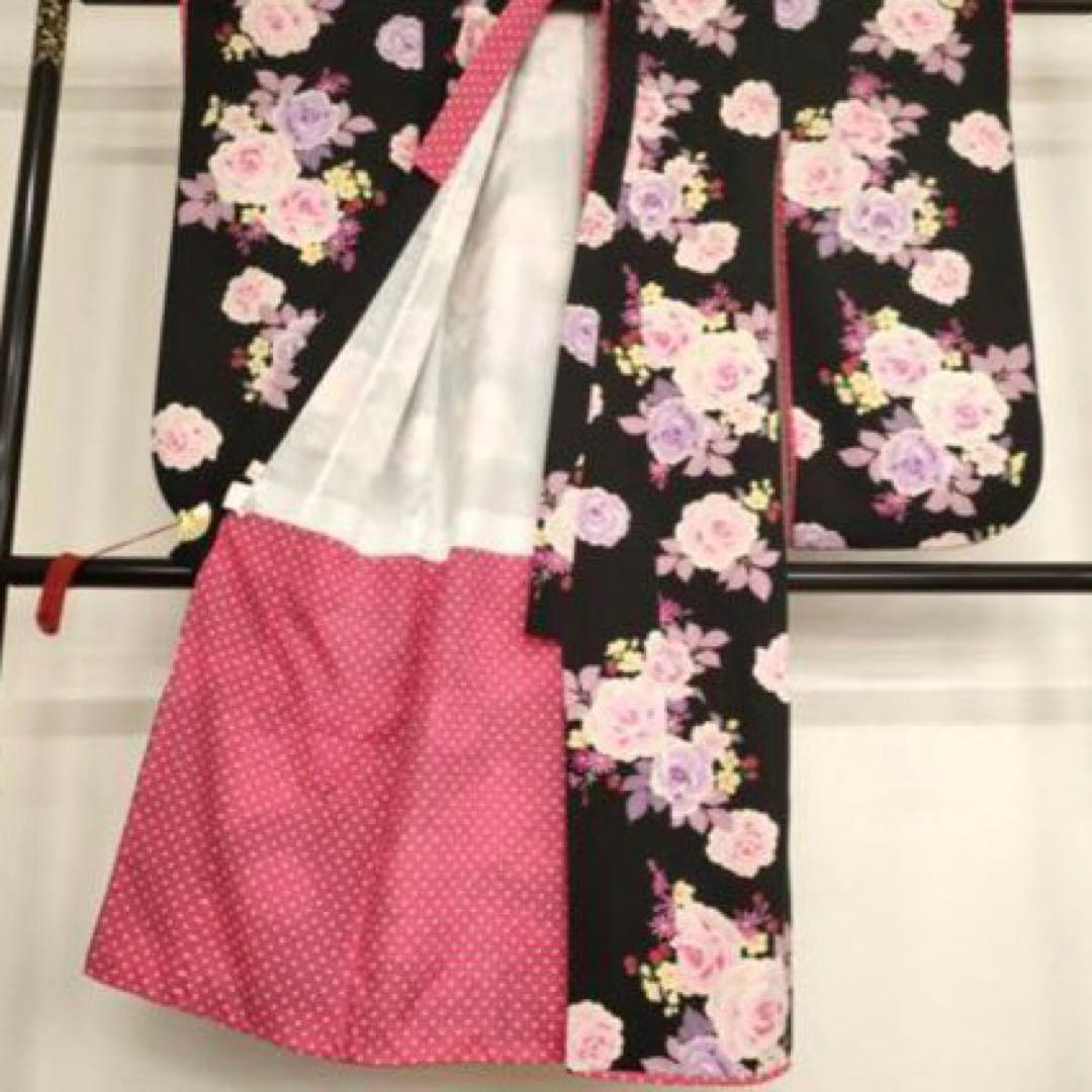 松田聖子プロディース❣️女の子７歳　❣️四つ身薔薇黒地　❣️完全フルセットlovely