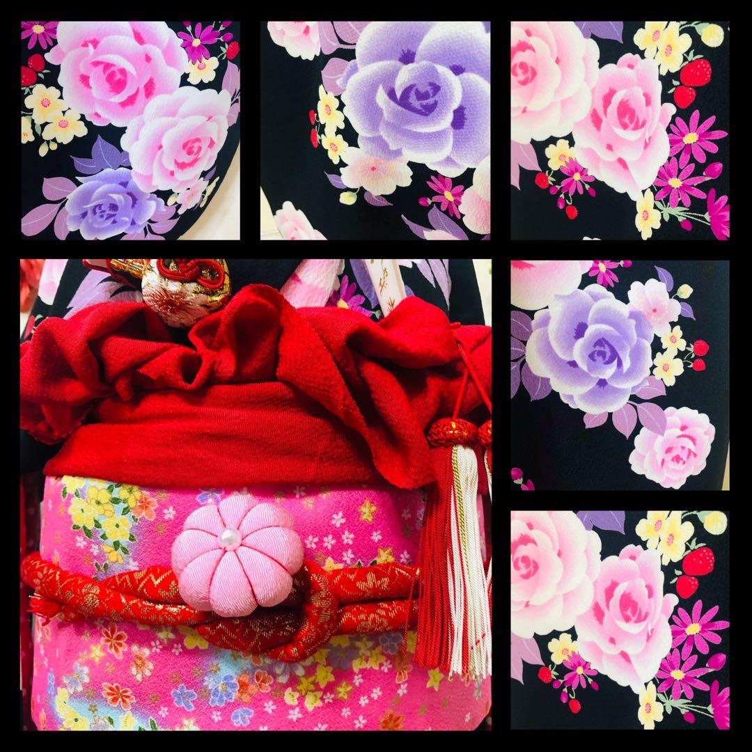 松田聖子プロディース❣️女の子７歳　❣️四つ身薔薇黒地　❣️完全フルセットlovely