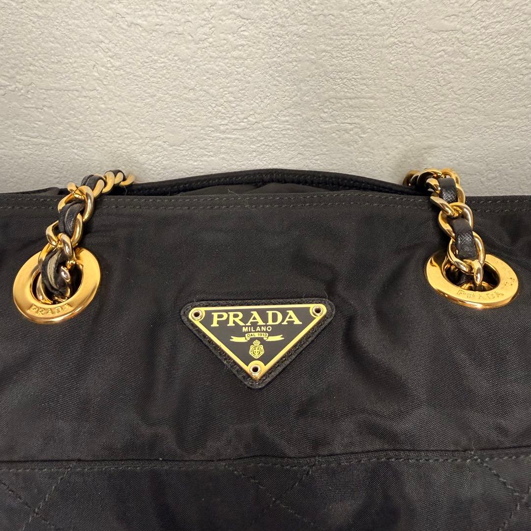 PRADA チェーンショルダーバッグ キルティング ナイロン プレート