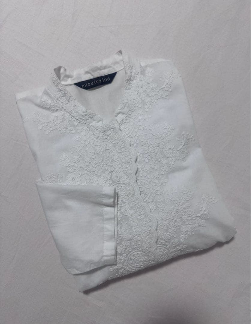 mizuiro ind レーススタンドカラーワイドシャツ