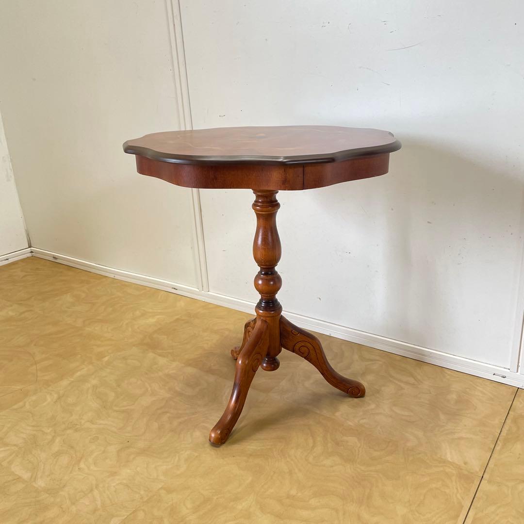 イタリア サイドテーブル 猫脚 象嵌 彫刻 アンティーク調 花台 コンソール