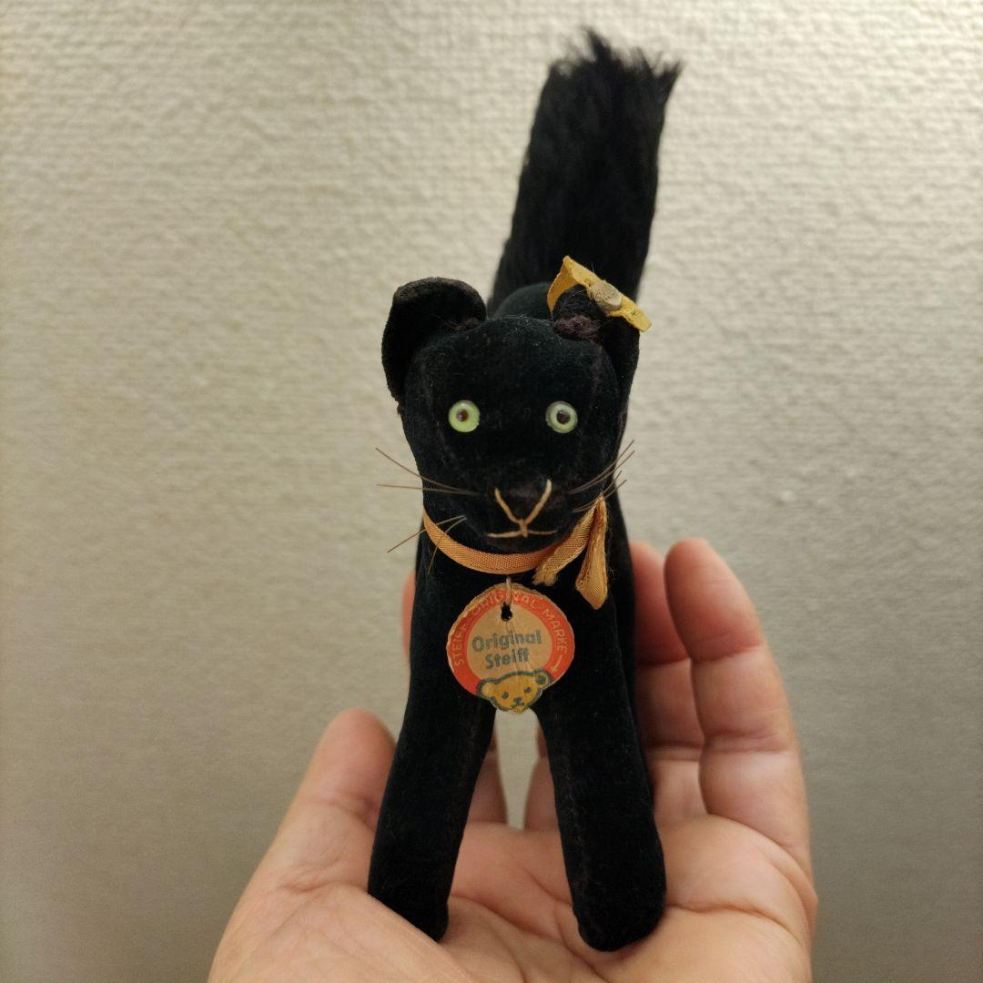 ビンテージ　シュタイフ　トム　キャット 黒猫　別珍製　高さ10cm ①