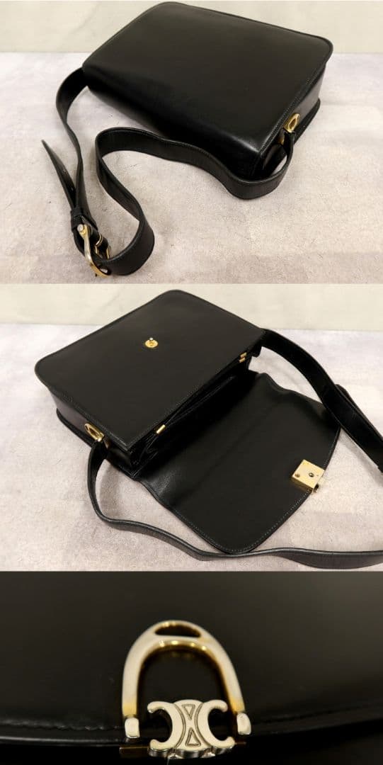 美品♥CELINEロゴ金具ブラック本革レザーショルダーバッグコメントから10%引