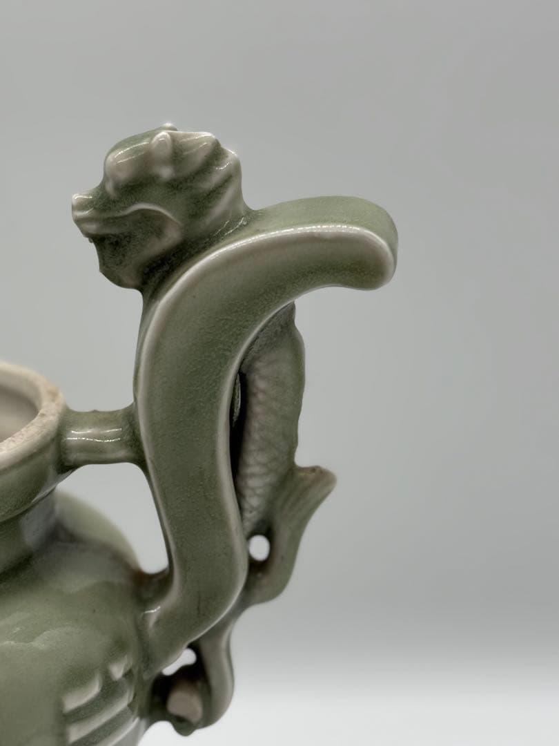 中国　青磁　龍耳香炉　送料込み250729