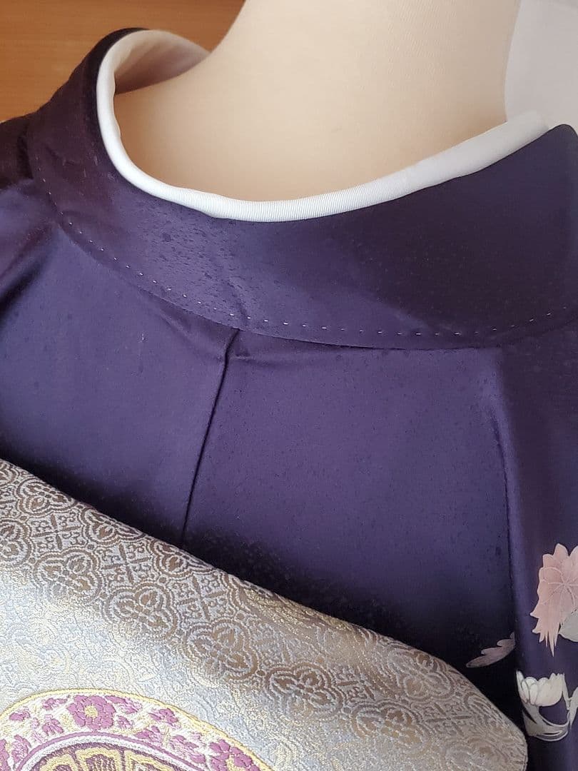 【美品＊着物帯セット】お花の訪問着　濃紺　帝王紫の袋帯　正絹　本日特価☆　裄67