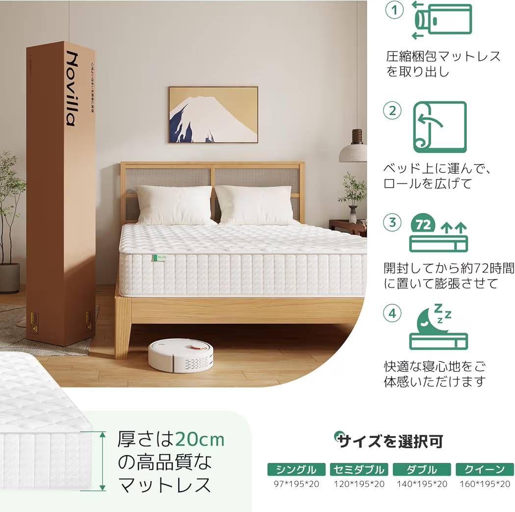 【新品】マットレス シングル 硬め 厚さ20cm　高反発　高級スプリング