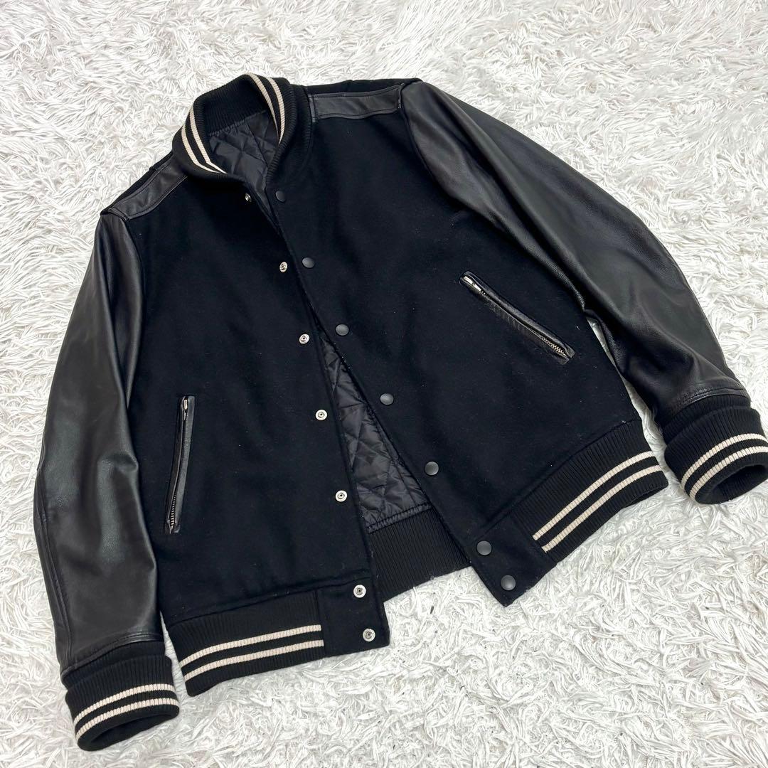 ✨美品✨SHIPS スタジャン ウール 牛革 レザー キルティング 黒ブラック