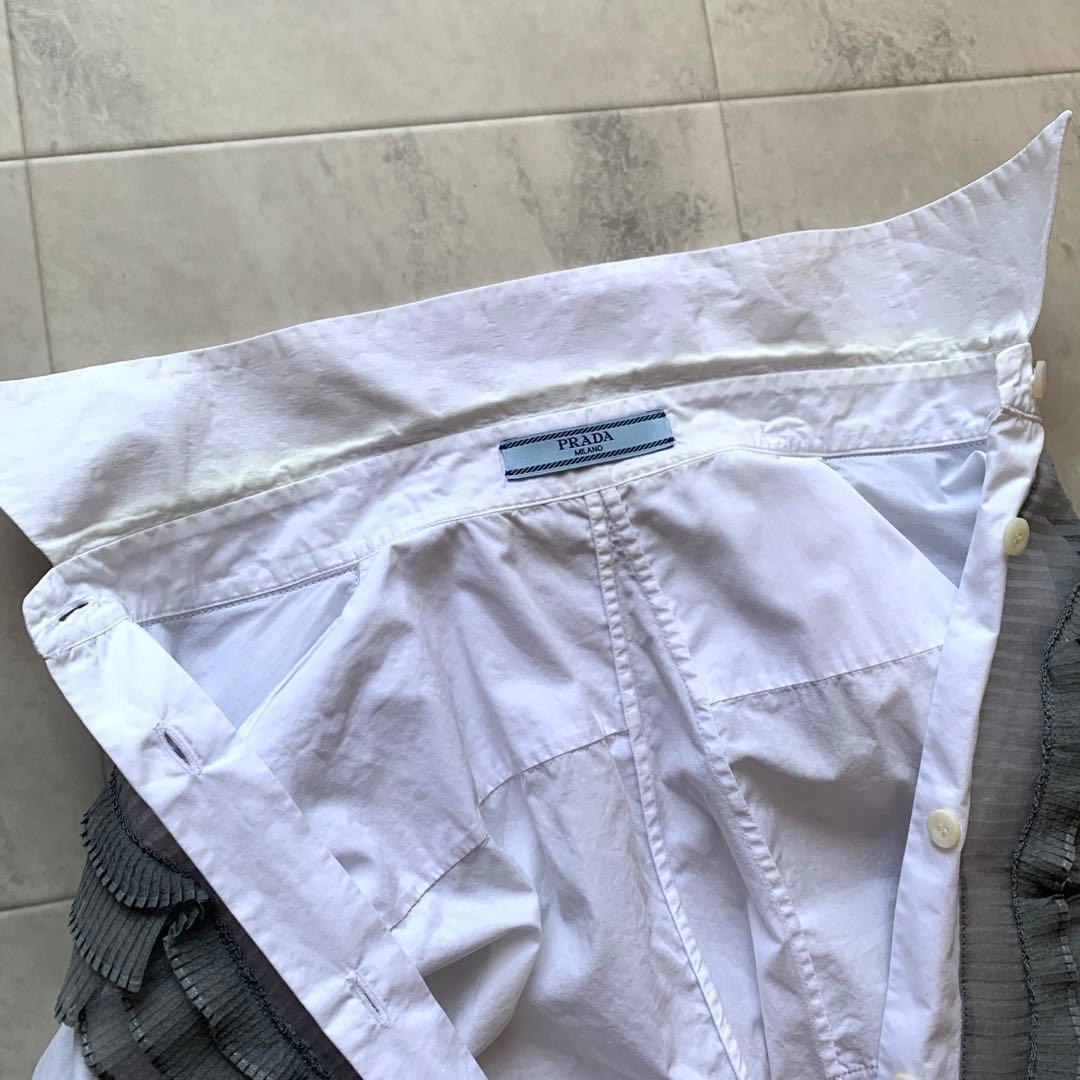 現行 プラダ ノースリーブ シャツワンピース チュール フリル 38