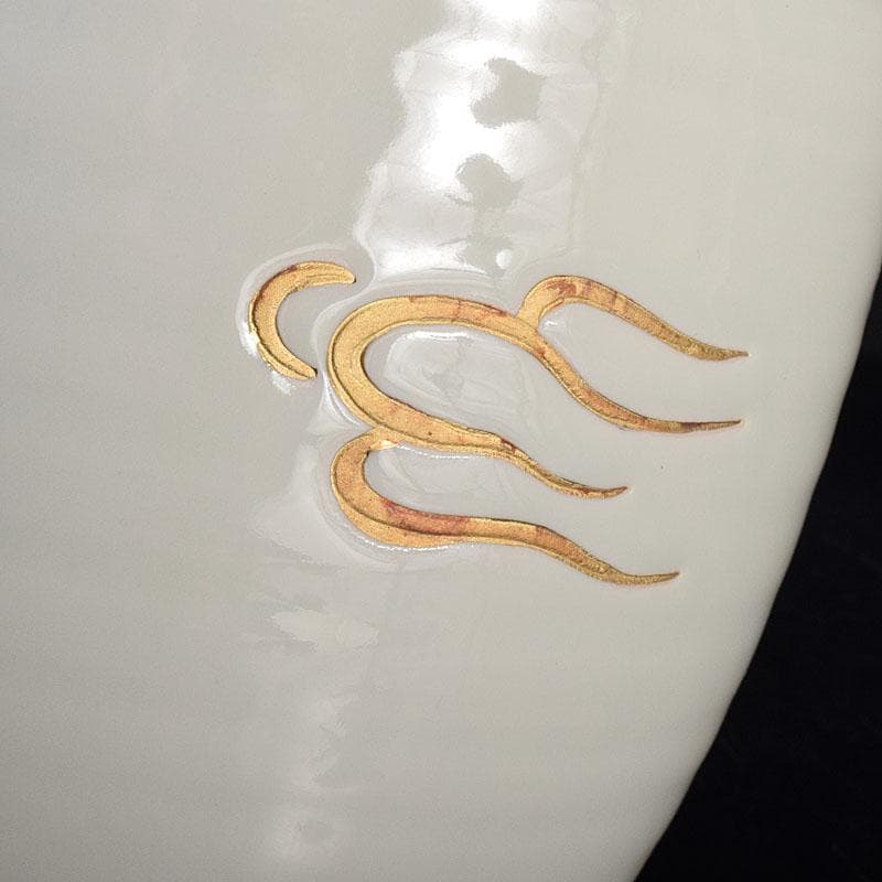 茶道具　京焼　二代　手塚玉堂作　白磁紫彩　竜車文　水指　共布共箱　V　R8716