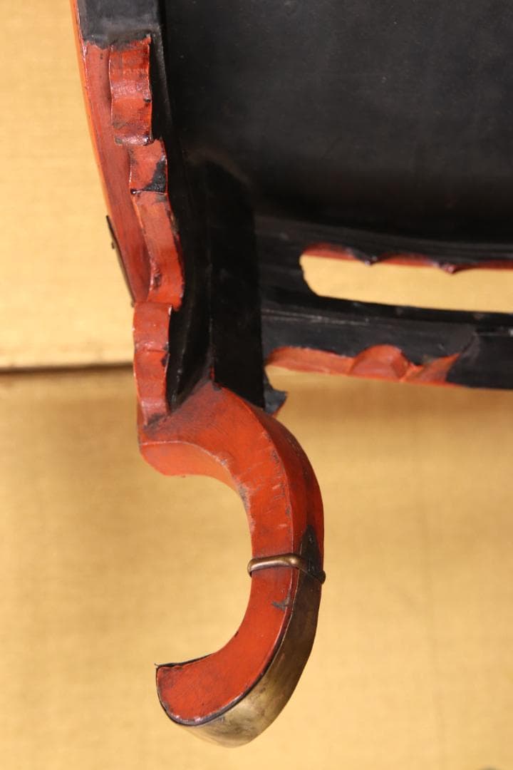 仏教美術 時代物　朱塗　真鍮金具飾付　春日卓　巾34.2㎝　BE787