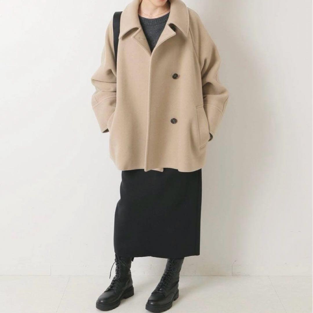 スピックアンドスパン W/Nyモッサステンカラーショートコート 38 ベージュ