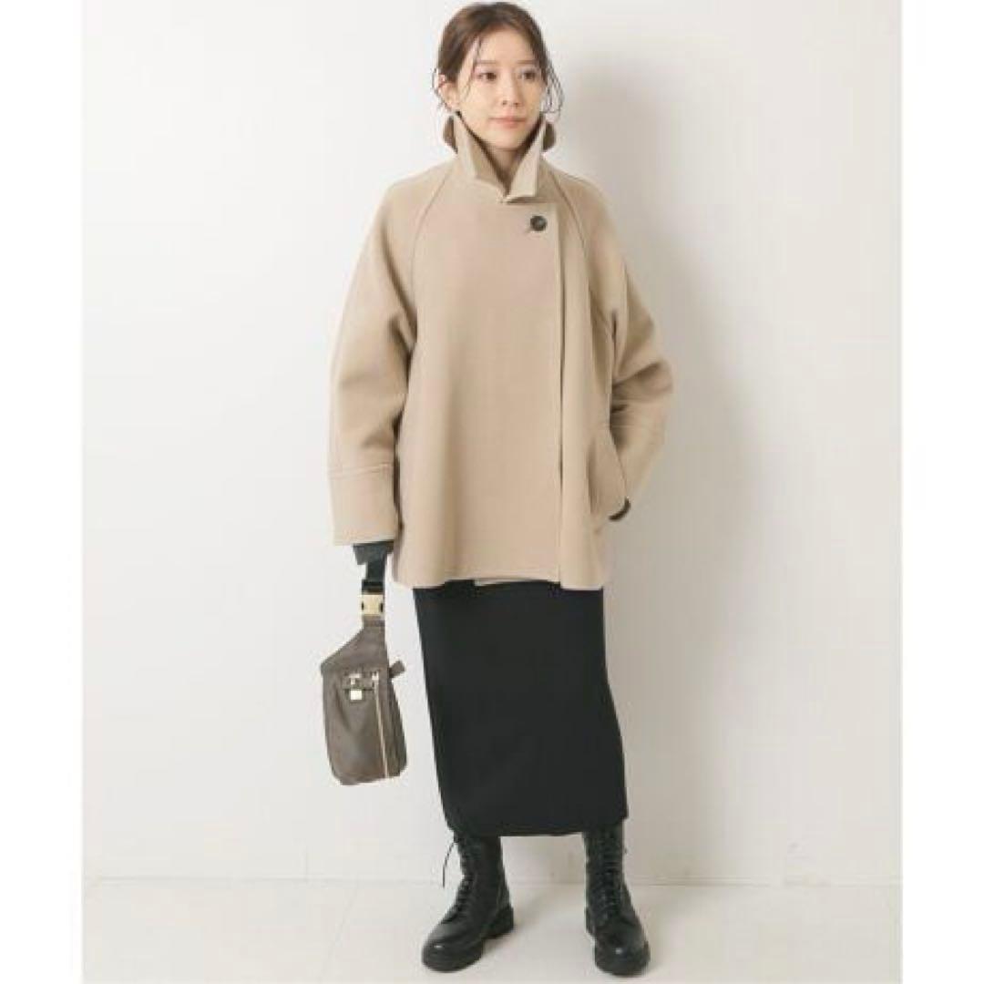 スピックアンドスパン W/Nyモッサステンカラーショートコート 38 ベージュ