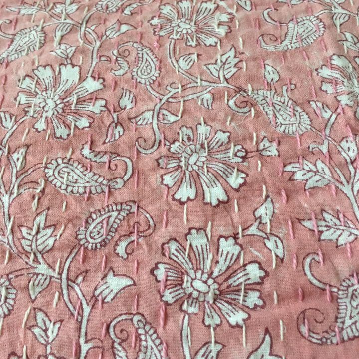 #127 カンタキルト　ブロックプリント　ピンク