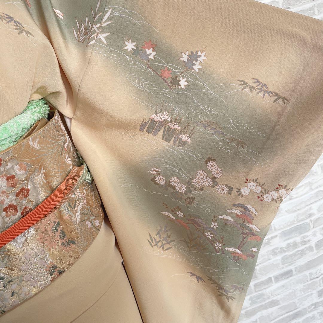 訪問着+長襦袢　フルセット　川のほとり　橋　金彩　金駒刺繍　入学式　卒業式　I3