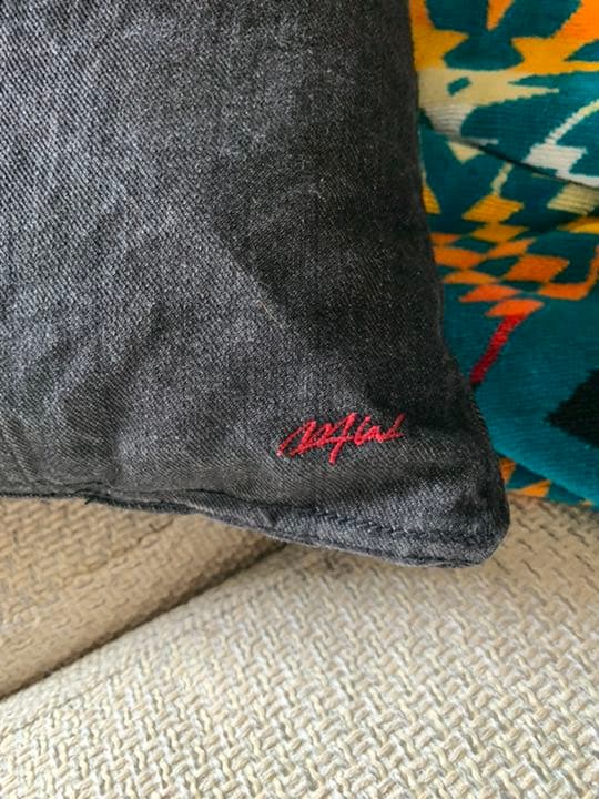 WTW 刺繍 ブラックデニム クッションカバー カリフォルニア ロンハーマン