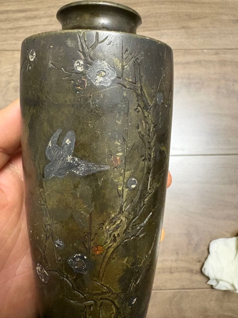 花瓶 銀鑲嵌 古銅製