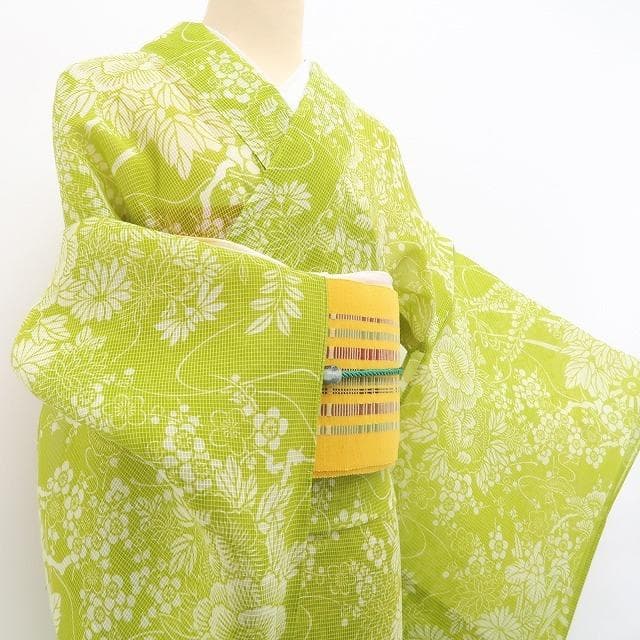 ponpon 新品 竺仙 絹紅梅 夏着物 仕付け糸付 高級浴衣 6082