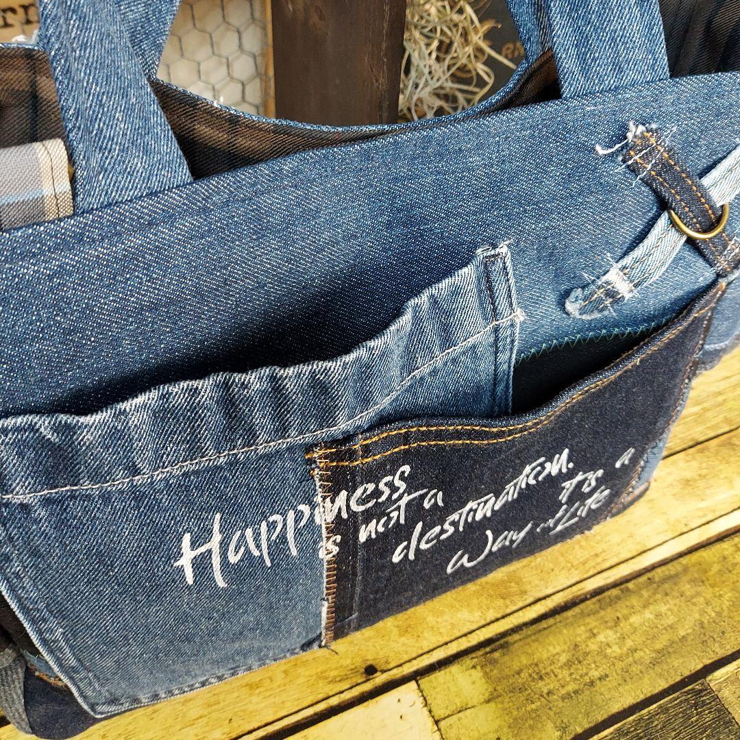 刺繍デニムバック　No.652　デニムリメイク　刺繍バック　サイドポケット