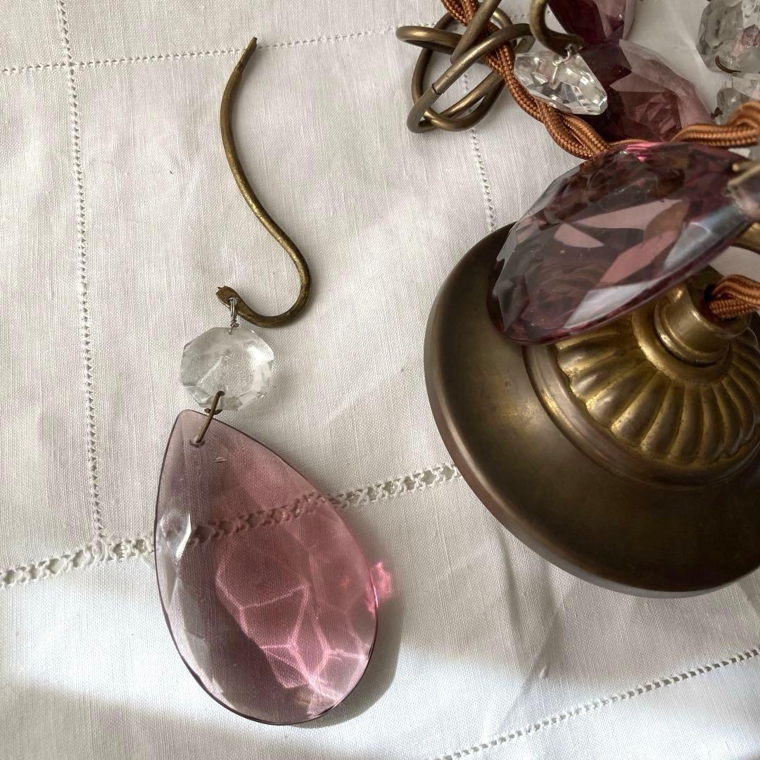 *訳あり クリスタルティアドロップ 1灯シャンデリア 薄紫 フランスアンティーク