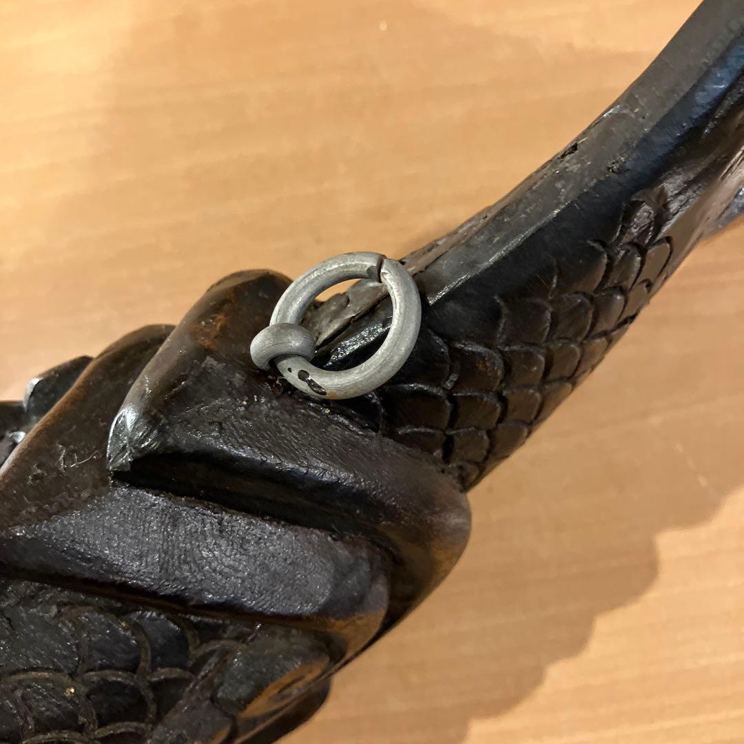 【未使用】自在鉤、鯉自在鉤、鯉横木、木彫り鯉、囲炉裏自在鉤　箱無し　長さ約46㌢