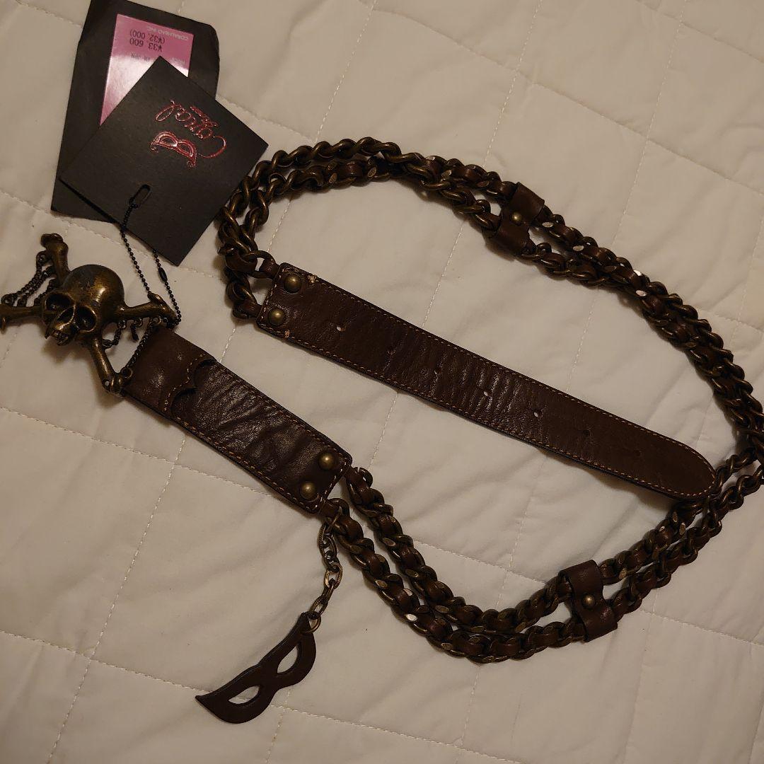Roen スカルデザイン レザーチェーンベルト