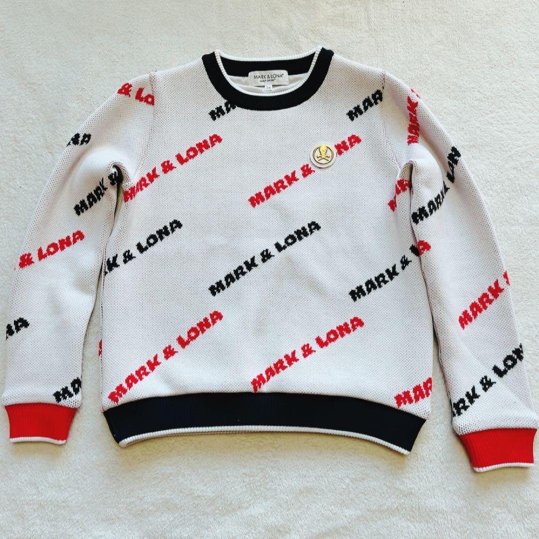 美品　マークアンドロナ　近年　セットアップ　ニット　スカート　柄　裏地付　白