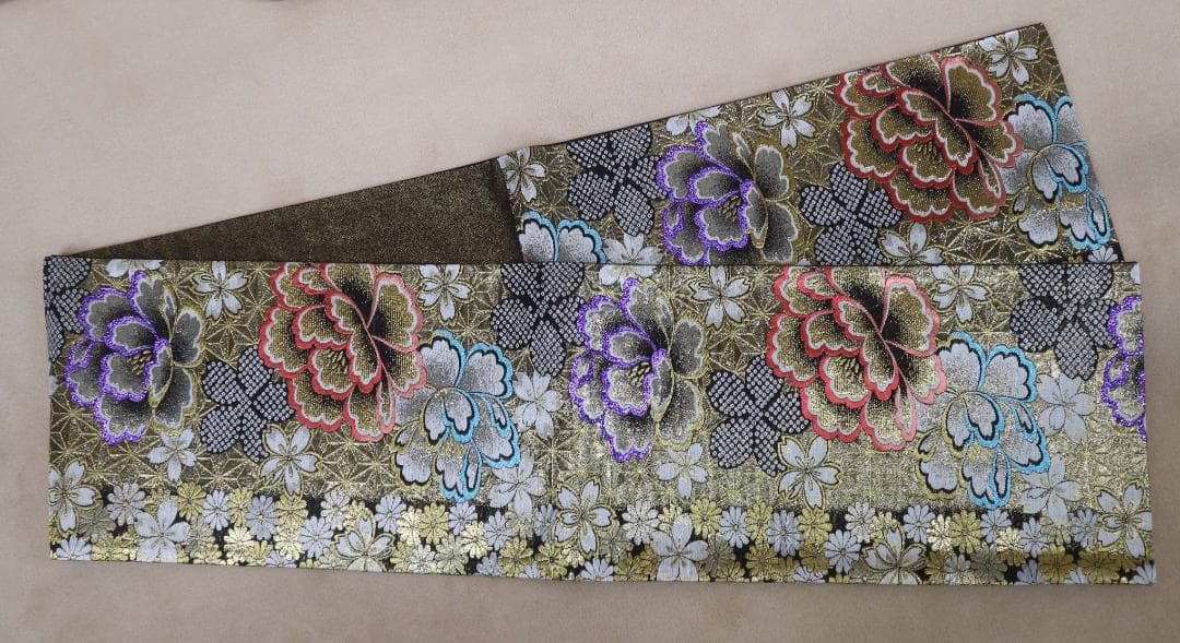 ブルー振袖（正絹）・六通袋帯（正絹）・長襦袢（合繊）三点セット 【美品】Sサイズ