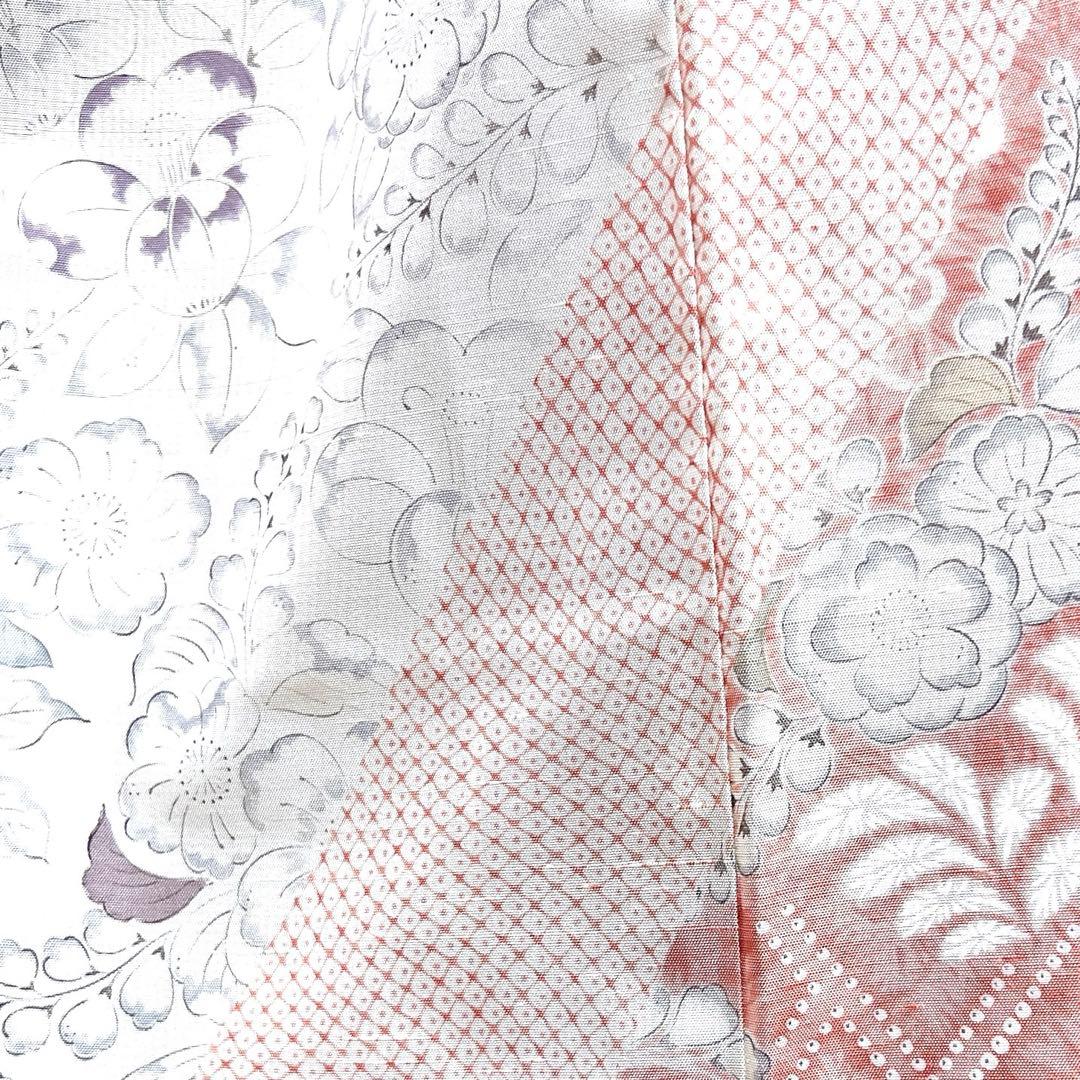 訪問着　紬　辻ヶ花　椿　藤　松皮菱　鹿の子　着物　030k