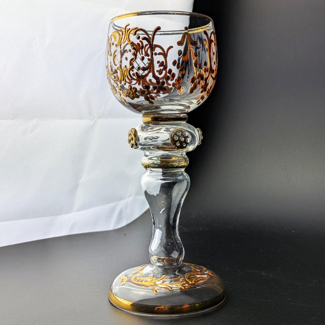 モーゼル金彩ルネサンス調ゴブレット3客 希少ヴィンテージ ボヘミア皇室御用達美品