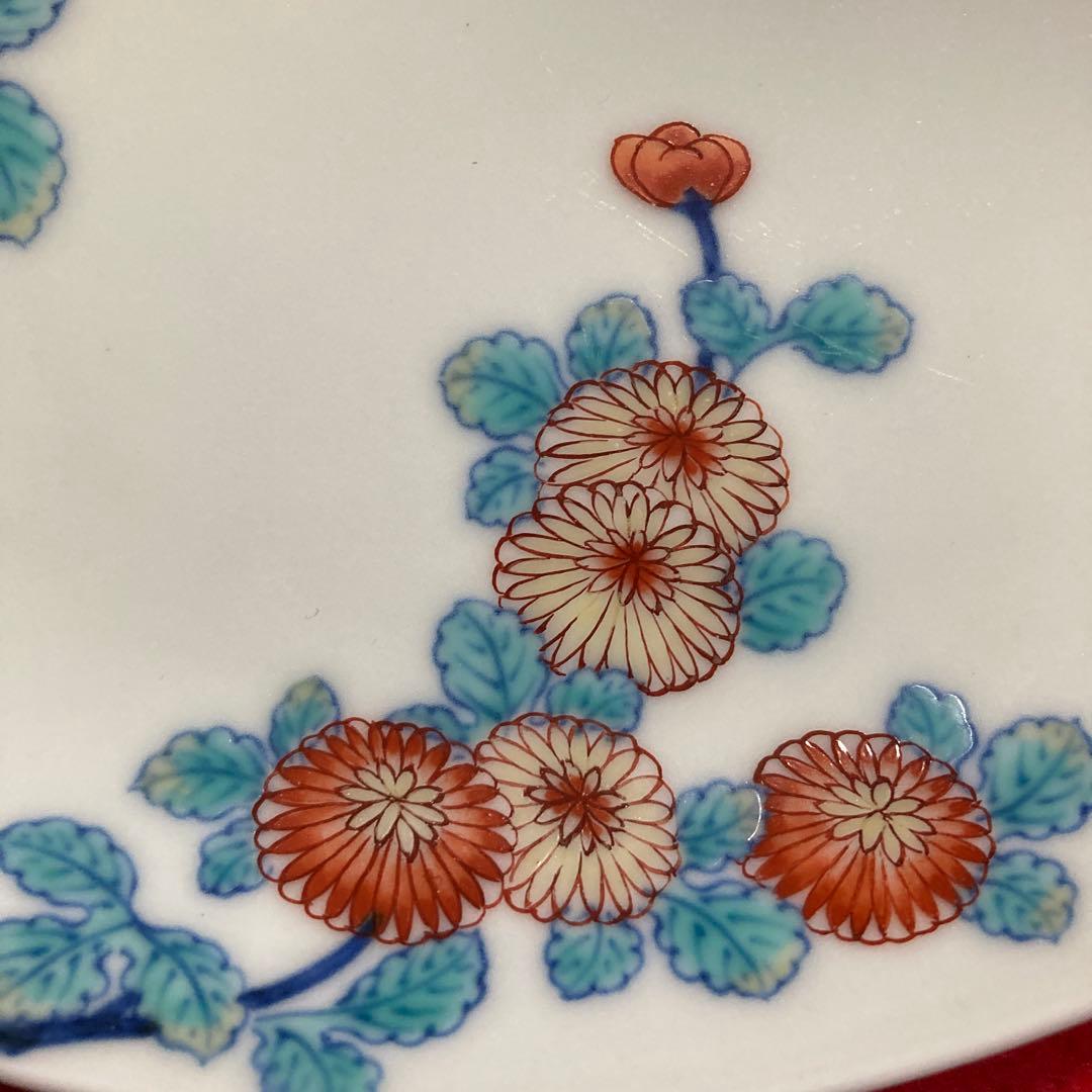 佐賀　有田焼　白磁色絵菊柄7寸皿　今泉今右衛門窯　（未使用品）